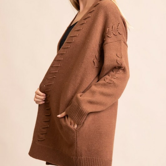 STITCH DETAILED KNIT CARDIGAN WITH POCKETS - Picture 2 of 10